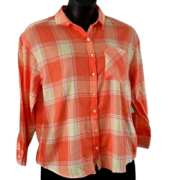 NWOT Abound Women Oversized Coral Plaid Flannel Long Sleeve ButtonUp Shirt Small - Picture 7 of 8